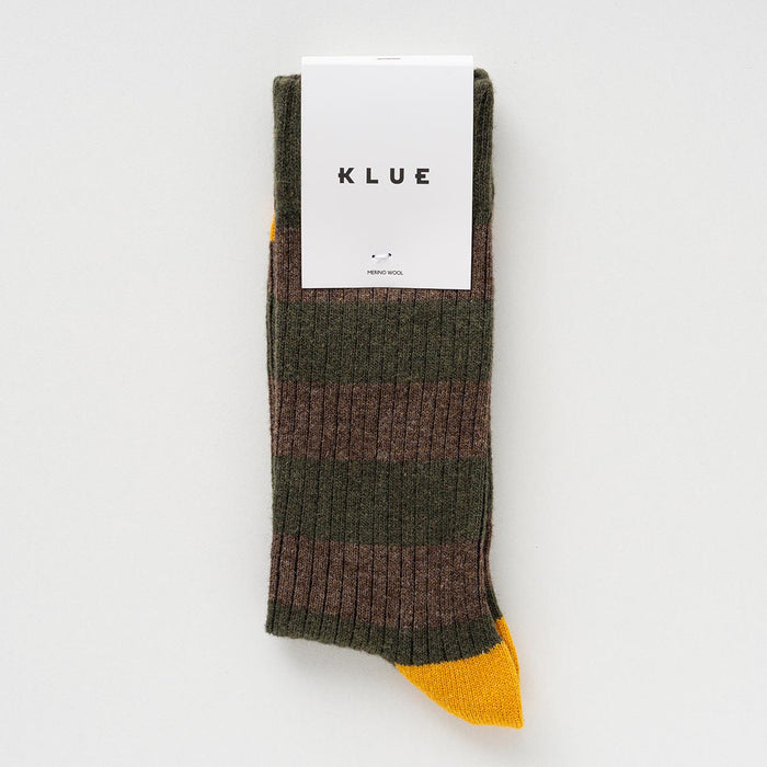 KLUE Merino Wool socks with stripes | Khaki and Yellow