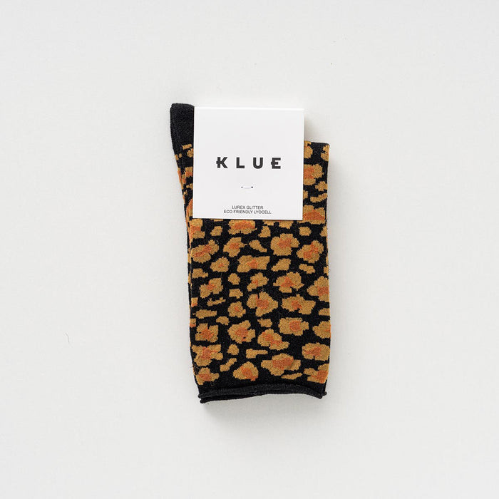 KLUE Glitter Lurex socks in eco-friendly Lyocell | Leopard amber