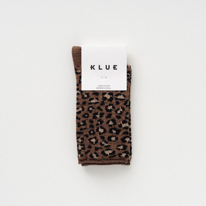KLUE Glitter Lurex socks in eco-friendly Lyocell | Leopard brown