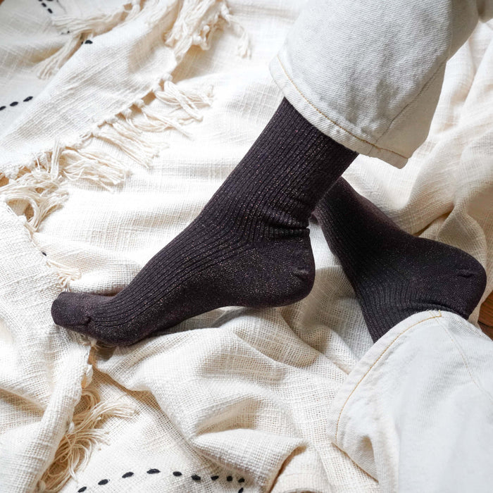 KLUE Glitter Lurex socks in eco-friendly Lyocell | Chocolate Dark Brown