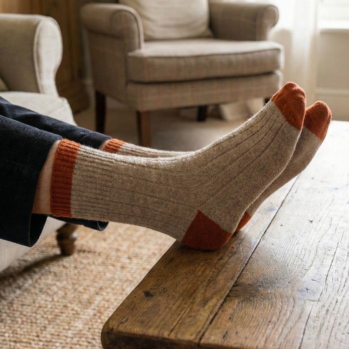 KLUE Merino Wool socks with Bands | Beige and orange
