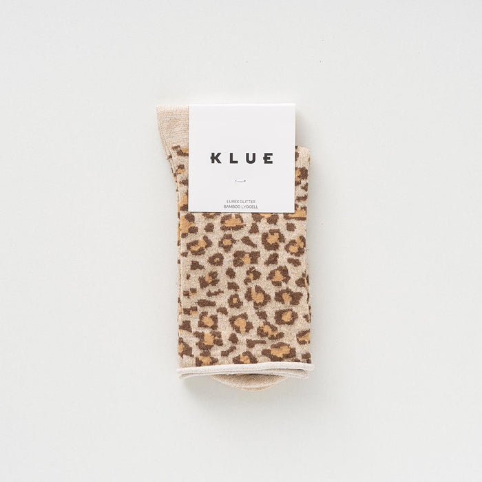 KLUE Glitter Lurex socks in eco-friendly Lyocell | Leopard beige